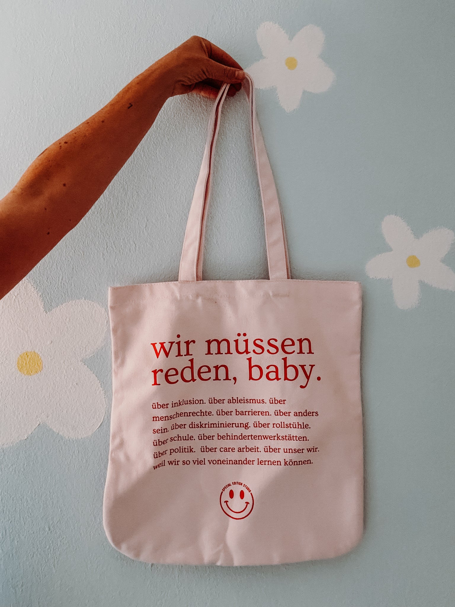 „Wir müssen reden, baby“ Shopping Bag rosa, baby!